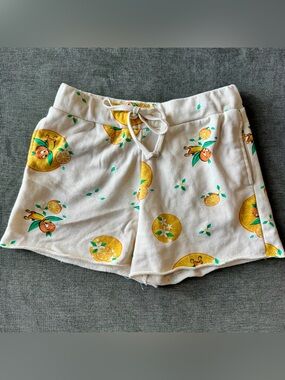 Disney Cream Drawstring Shorts with Yellow Citrus Print